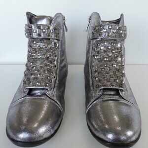 Silver High Top Rhinestone Zipper Bridal Fall Fun Sneaker Size 8.5